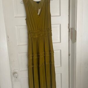 Anthropologie Yellow Tiered Tie Front Maxi Dress